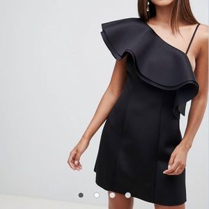 ASOS one shoulder strappy ruffle mini A line dress